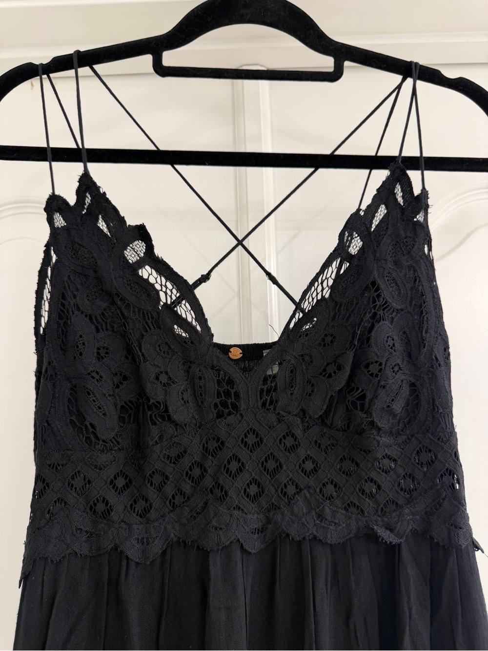 ✅ Free People Black Lace-Trim Maxi Dress size L - Picture 4 of 14
